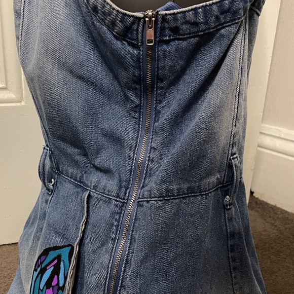 Punk Repurposed Blue Denim Play Suit Painted With Original Butterfly Art Work. - Picture 8 of 8